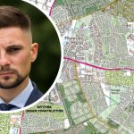 Man in a suit on a map background showing Moreton-in-Marsh area, highlighting Spitfire construction site